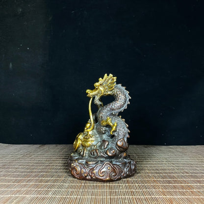 Exquisite Handcrafted Copper Gilded Dragon Zodiac Treasure Bowl - Unique Gift and Collector's Item