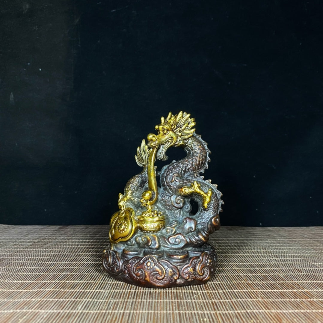 Exquisite Handcrafted Copper Gilded Dragon Zodiac Treasure Bowl - Unique Gift and Collector's Item