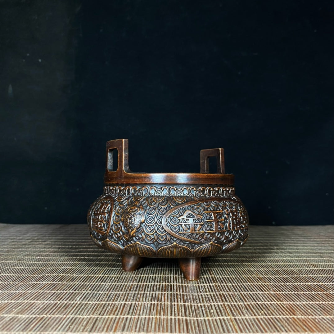 Exquisite Handcrafted Pure Copper Relief Incense Burner - A Unique Collectible and Gift