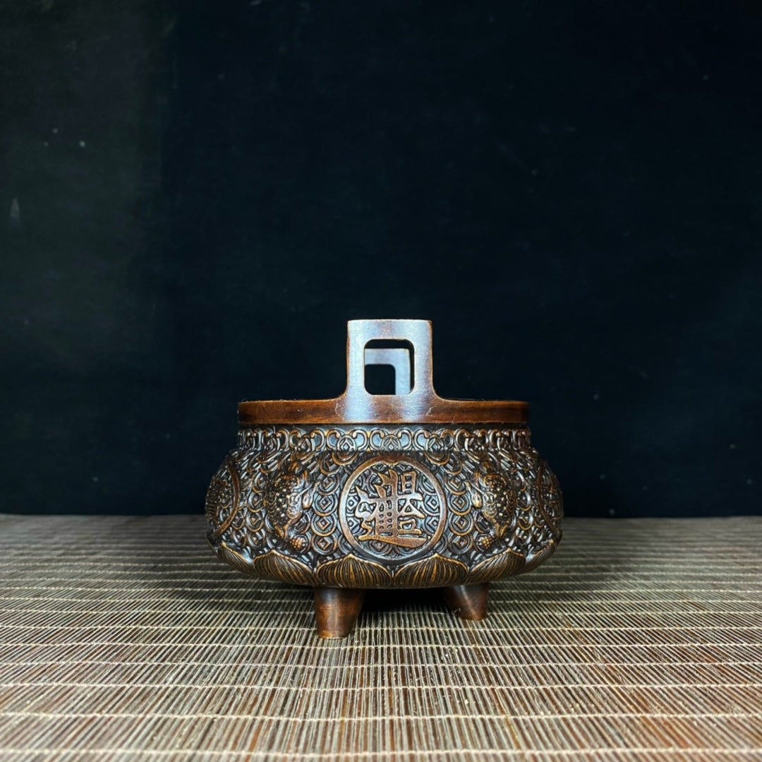 Exquisite Handcrafted Pure Copper Relief Incense Burner - A Unique Collectible and Gift