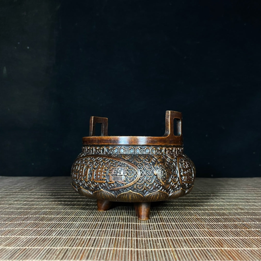 Exquisite Handcrafted Pure Copper Relief Incense Burner - A Unique Collectible and Gift