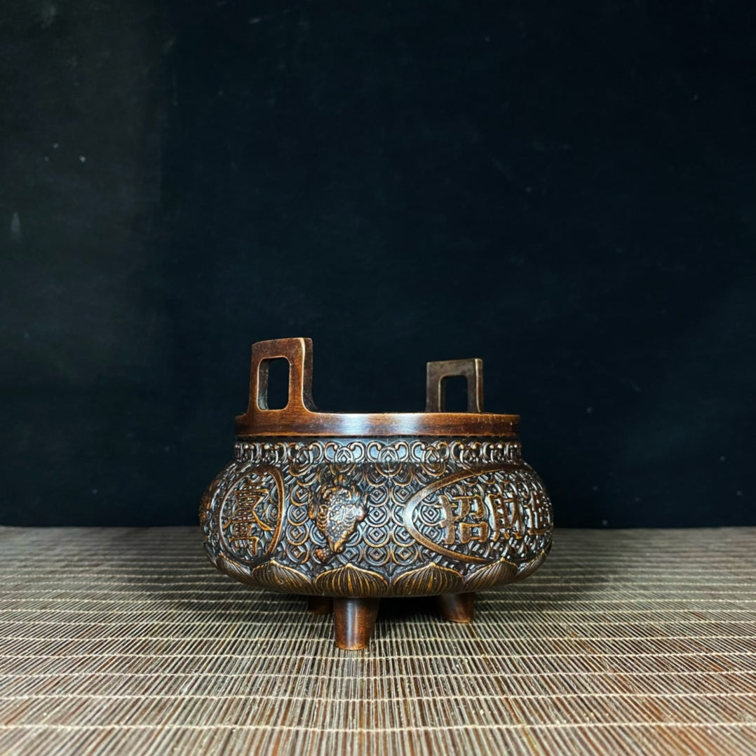 Exquisite Handcrafted Pure Copper Relief Incense Burner - A Unique Collectible and Gift