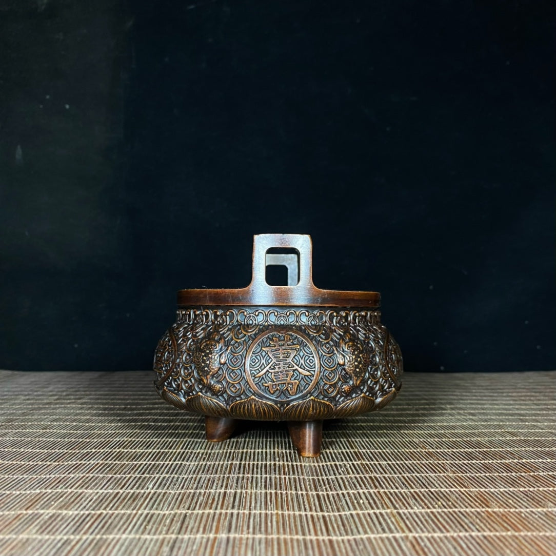 Exquisite Handcrafted Pure Copper Relief Incense Burner - A Unique Collectible and Gift