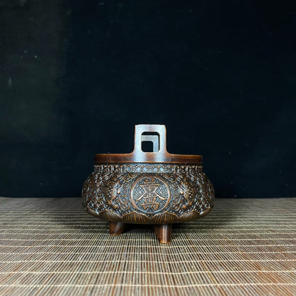 Exquisite Handcrafted Pure Copper Relief Incense Burner - A Unique Collectible and Gift