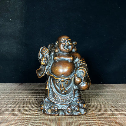 Exquisite Handcrafted Pure Copper Golden Bag Happy Buddha Statue - Unique Gift for Collectors & Decor Enthusiasts