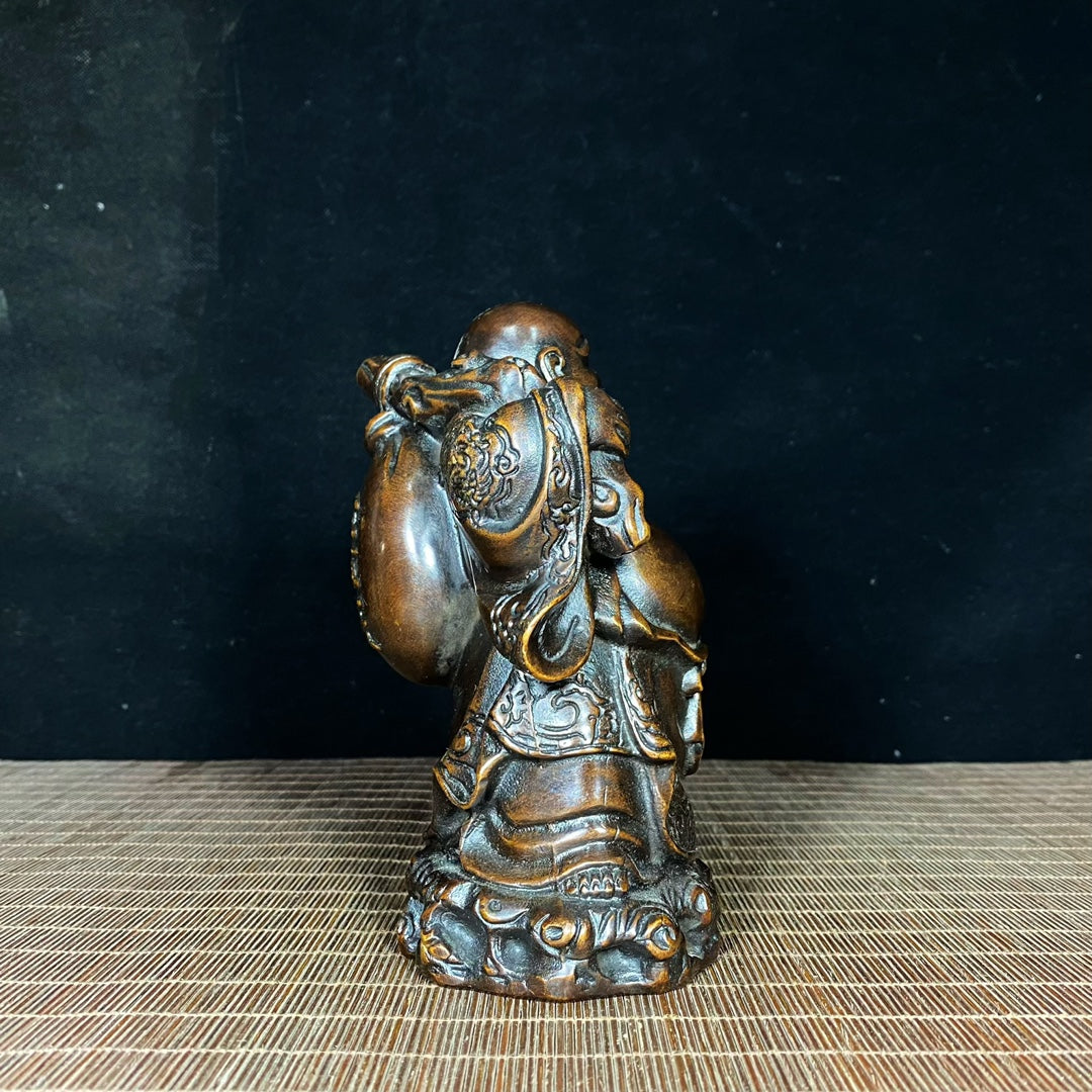 Exquisite Handcrafted Pure Copper Golden Bag Happy Buddha Statue - Unique Gift for Collectors & Decor Enthusiasts