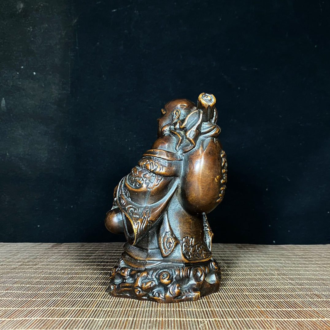 Exquisite Handcrafted Pure Copper Golden Bag Happy Buddha Statue - Unique Gift for Collectors & Decor Enthusiasts