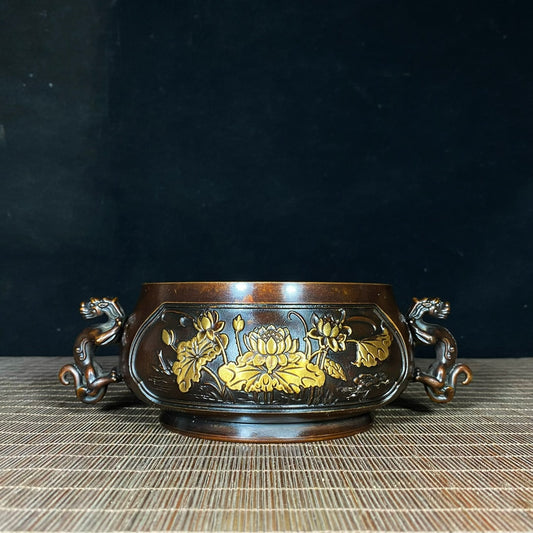 Exquisite Handcrafted Pure Copper Gilt Lotus Incense Burner - Unique Gift & Rare Collectible