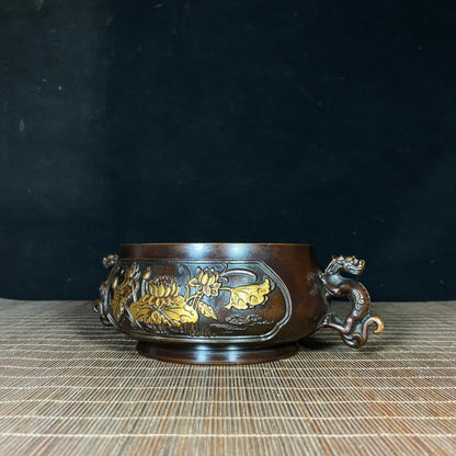 Exquisite Handcrafted Pure Copper Gilt Lotus Incense Burner - Unique Gift & Rare Collectible