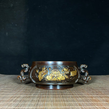 Exquisite Handcrafted Pure Copper Gilt Lotus Incense Burner - Unique Gift & Rare Collectible