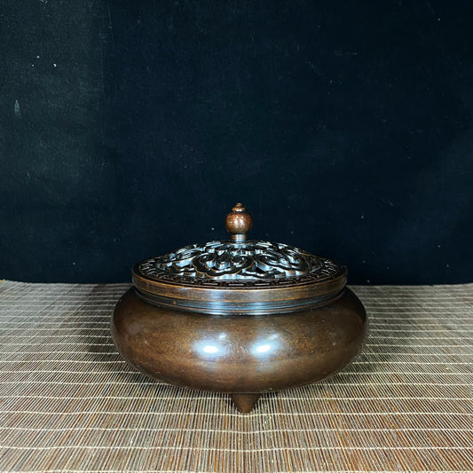 Large Pure Copper Incense Burner with Lid - Exquisite Craftsmanship, Unique Gift