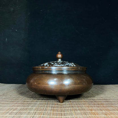 Large Pure Copper Incense Burner with Lid - Exquisite Craftsmanship, Unique Gift