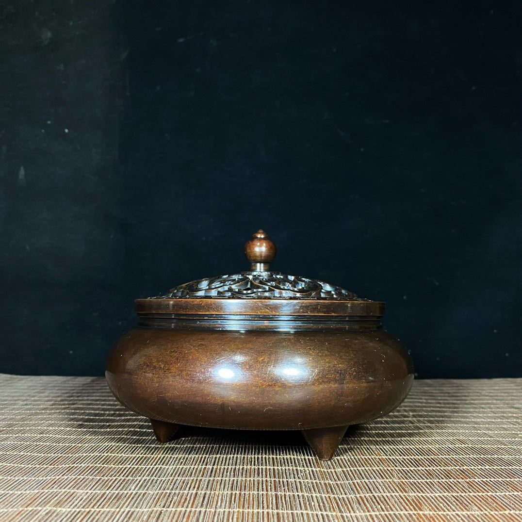 Large Pure Copper Incense Burner with Lid - Exquisite Craftsmanship, Unique Gift