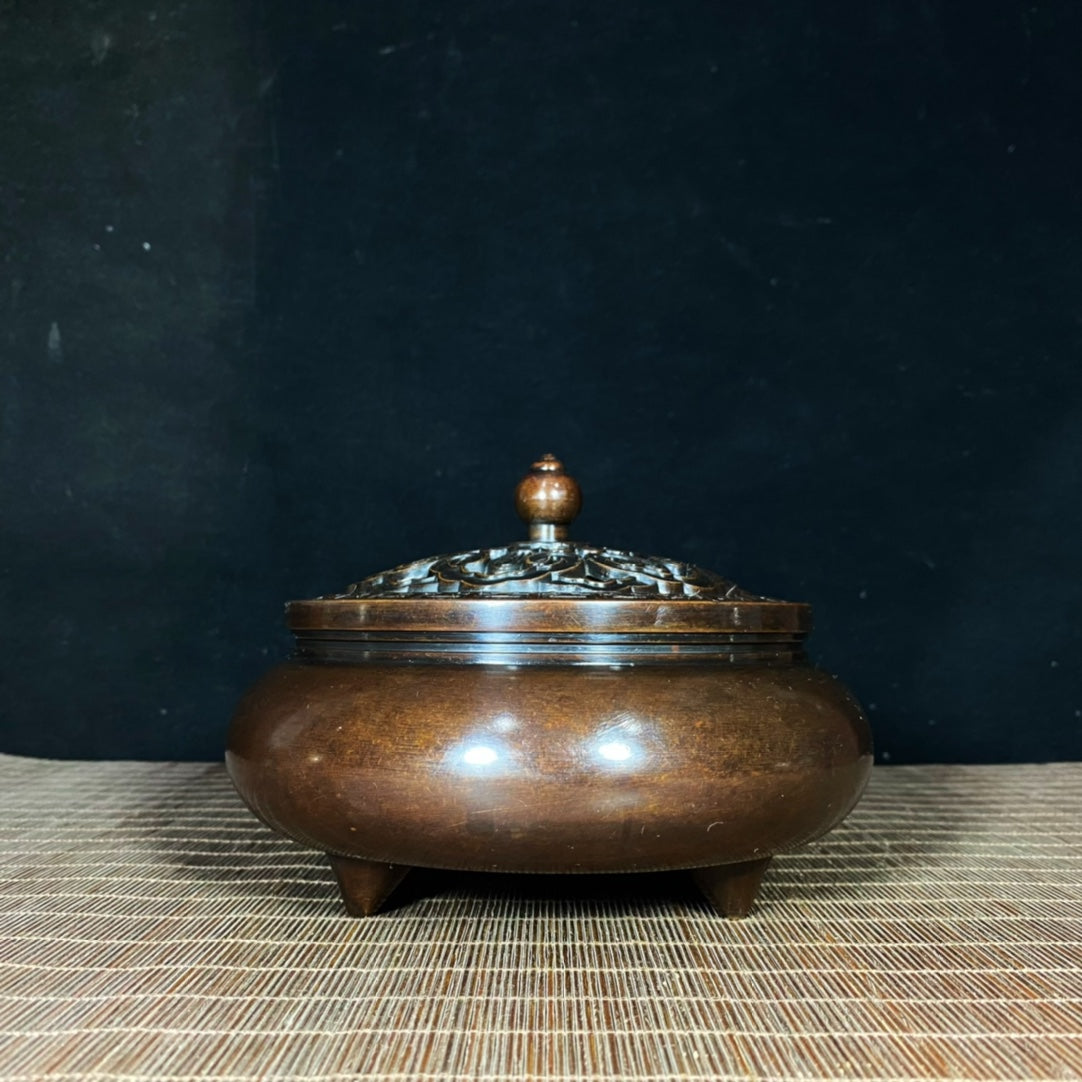 Large Pure Copper Incense Burner with Lid - Exquisite Craftsmanship, Unique Gift