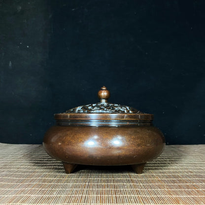 Large Pure Copper Incense Burner with Lid - Exquisite Craftsmanship, Unique Gift