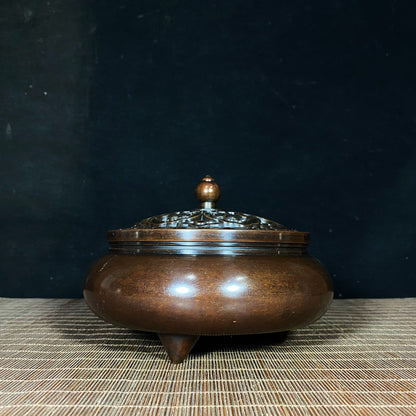 Large Pure Copper Incense Burner with Lid - Exquisite Craftsmanship, Unique Gift