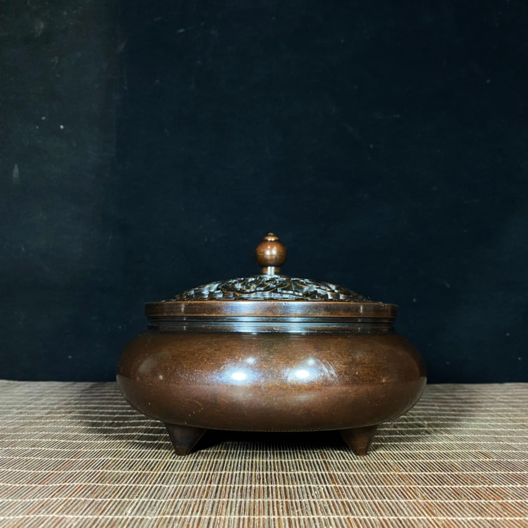 Large Pure Copper Incense Burner with Lid - Exquisite Craftsmanship, Unique Gift