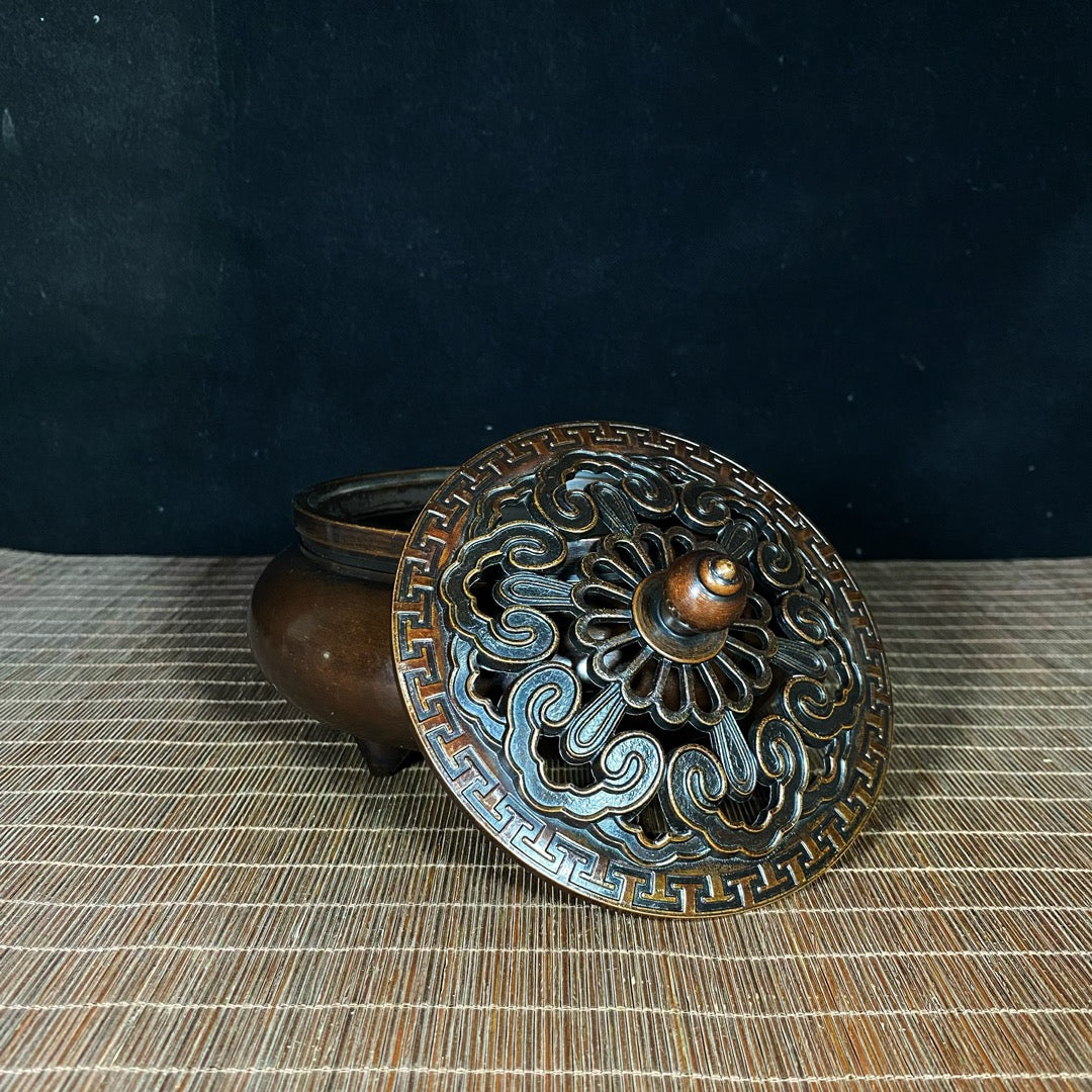 Large Pure Copper Incense Burner with Lid - Exquisite Craftsmanship, Unique Gift