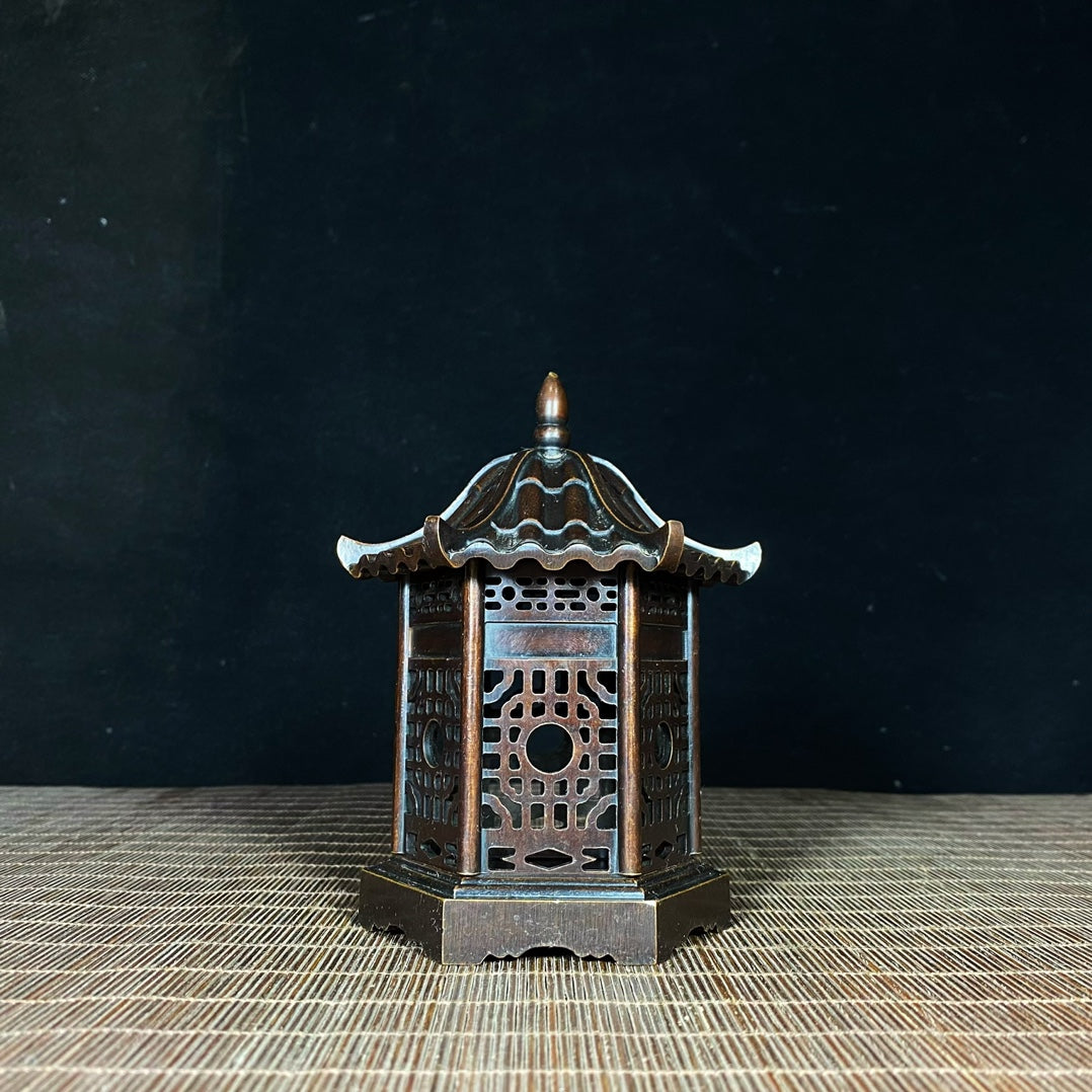 Handcrafted Pure Copper Pavilion Incense Burner - Exquisite Artwork & Unique Gift