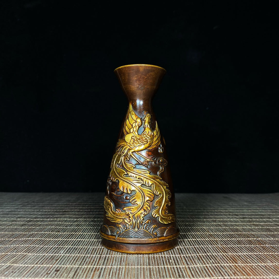 Exquisite Handcrafted Copper Dragon & Phoenix Wine Cup - Unique Collectible Gift