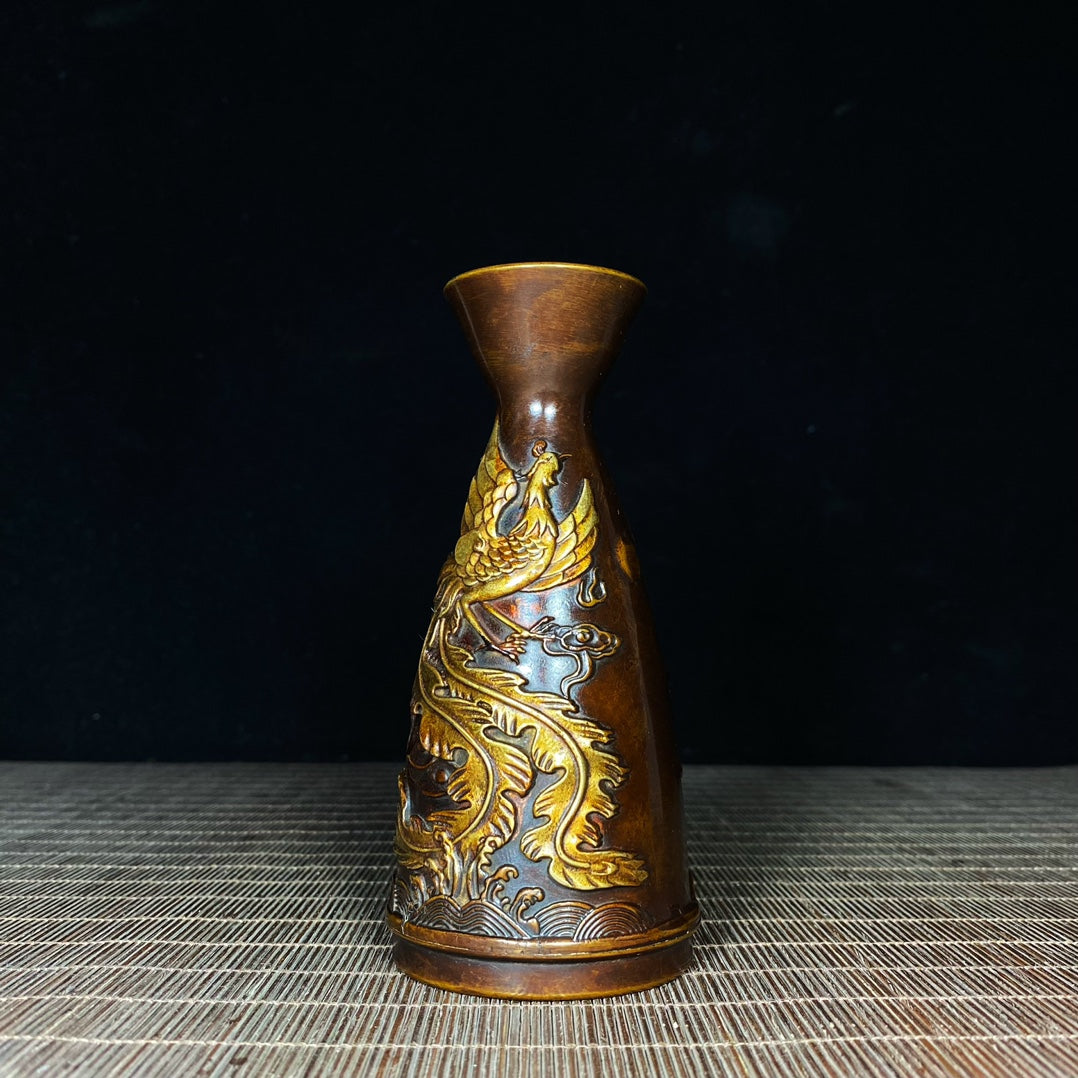 Exquisite Handcrafted Copper Dragon & Phoenix Wine Cup - Unique Collectible Gift