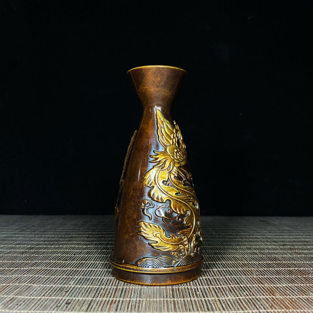 Exquisite Handcrafted Copper Dragon & Phoenix Wine Cup - Unique Collectible Gift