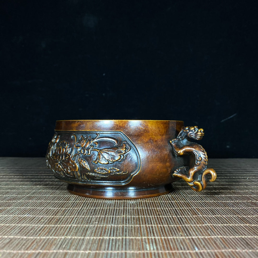 Exquisite Handcrafted Pure Copper Lotus Incense Burner with Dragon Ears - Unique Gift & Rare Collectible