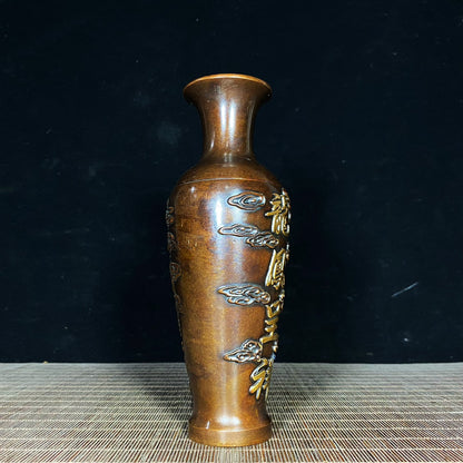 Exquisite Handcrafted Copper Gilt Dragon and Phoenix Vase Pair - Unique Art Gift