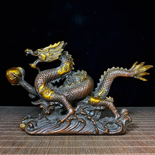 Exquisite Handcrafted Gilded Copper Dragon Statue - Unique Gift for Collectors and Decor Enthusiasts