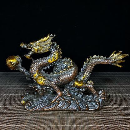 Exquisite Handcrafted Gilded Copper Dragon Statue - Unique Gift for Collectors and Decor Enthusiasts