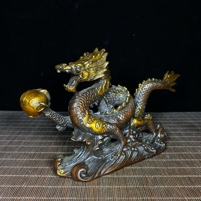 Exquisite Handcrafted Gilded Copper Dragon Statue - Unique Gift for Collectors and Decor Enthusiasts