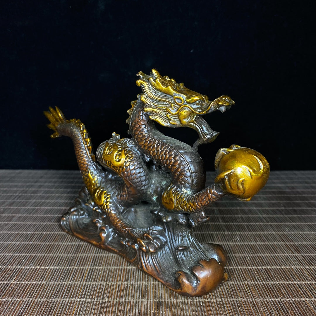 Exquisite Handcrafted Gilded Copper Dragon Statue - Unique Gift for Collectors and Decor Enthusiasts