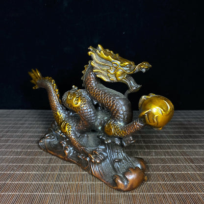 Exquisite Handcrafted Gilded Copper Dragon Statue - Unique Gift for Collectors and Decor Enthusiasts