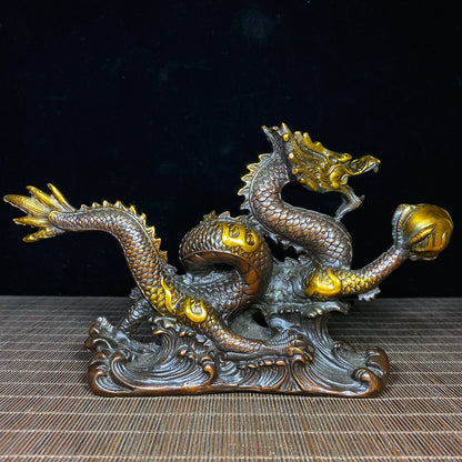 Exquisite Handcrafted Gilded Copper Dragon Statue - Unique Gift for Collectors and Decor Enthusiasts