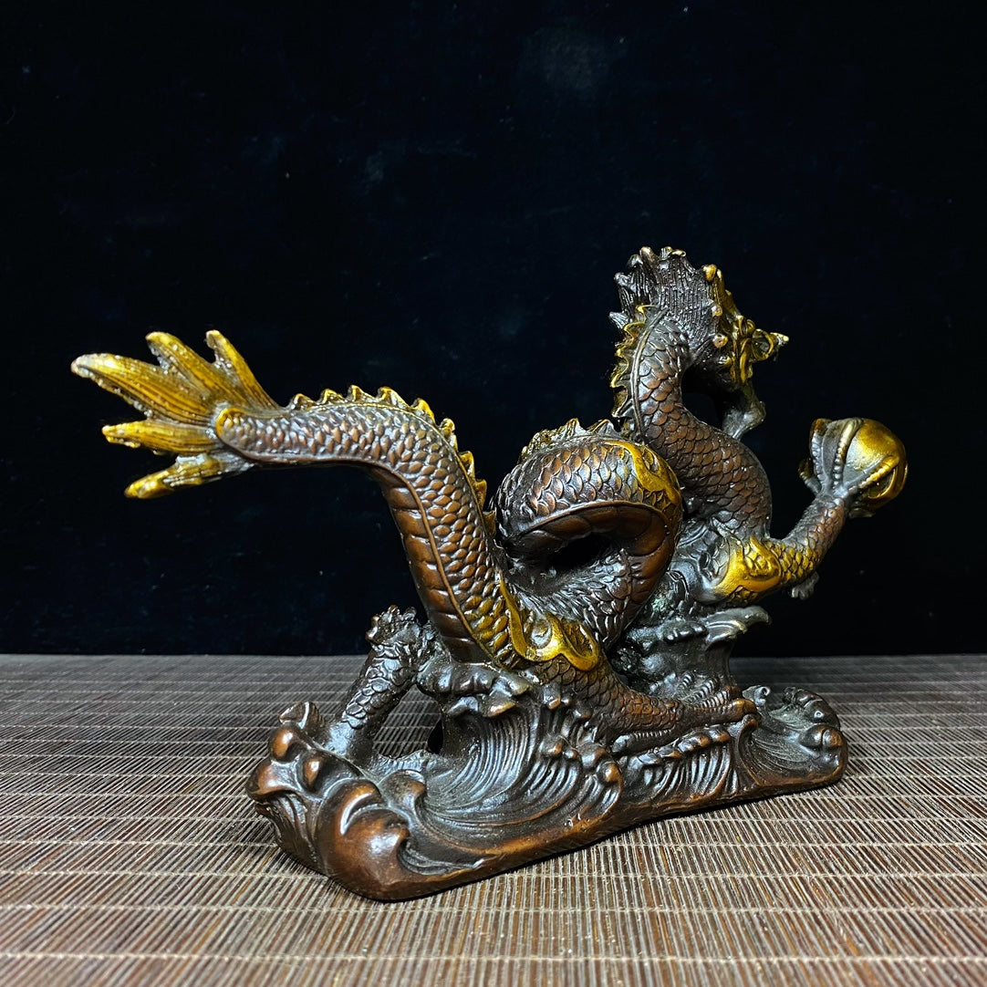 Exquisite Handcrafted Gilded Copper Dragon Statue - Unique Gift for Collectors and Decor Enthusiasts