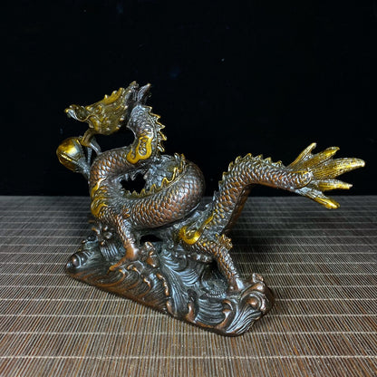 Exquisite Handcrafted Gilded Copper Dragon Statue - Unique Gift for Collectors and Decor Enthusiasts