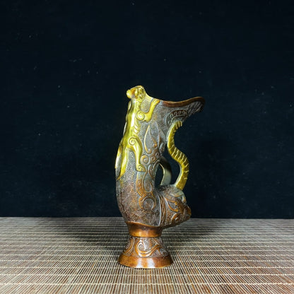 Handcrafted Gilt Bronze Ram Head Wine Vessel - Exquisite Craftsmanship, Unique Collectible Gift