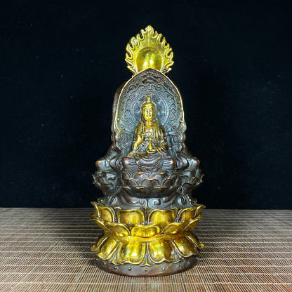 Exquisite Handcrafted Copper Gilded Three-Faced Buddha Statue