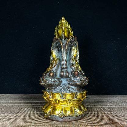 Exquisite Handcrafted Copper Gilded Three-Faced Buddha Statue