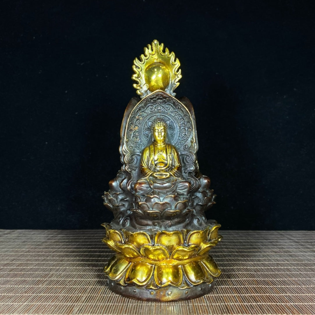 Exquisite Handcrafted Copper Gilded Three-Faced Buddha Statue