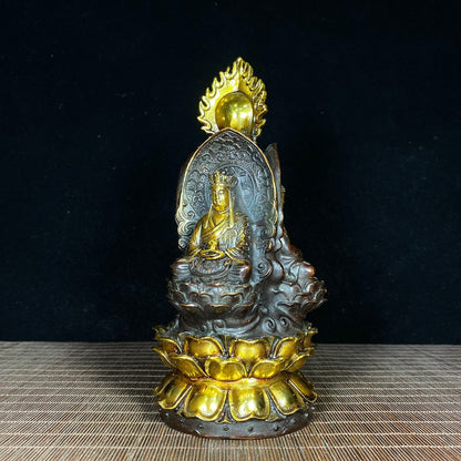 Exquisite Handcrafted Copper Gilded Three-Faced Buddha Statue