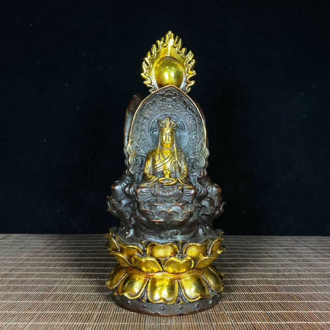 Exquisite Handcrafted Copper Gilded Three-Faced Buddha Statue