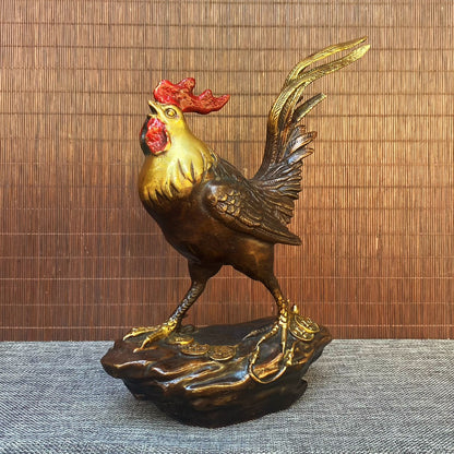 Exquisite Handcrafted Gilded Bronze Rooster Statue - Unique Gift for Collectors and Home Decor Enthusiasts