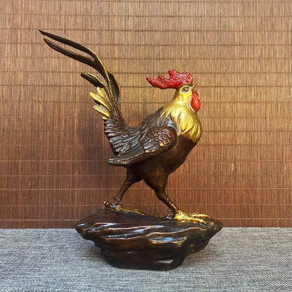 Exquisite Handcrafted Gilded Bronze Rooster Statue - Unique Gift for Collectors and Home Decor Enthusiasts