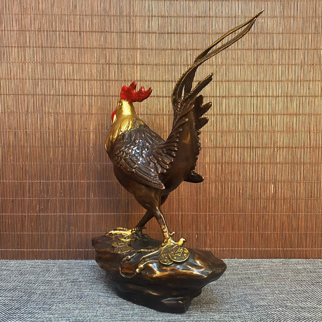 Exquisite Handcrafted Gilded Bronze Rooster Statue - Unique Gift for Collectors and Home Decor Enthusiasts