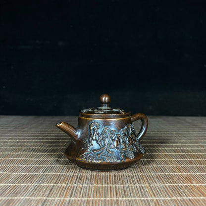 Handcrafted Pure Copper Embossed Eight-Horses Teapot - Unique Collectible & Gift