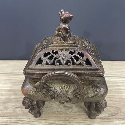 Exquisitely Carved Square Censer - Unique Handmade Art Piece, Perfect Home Decor