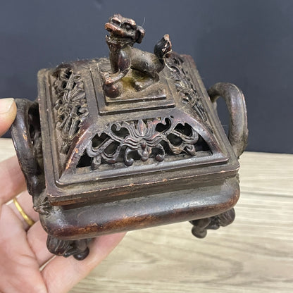 Exquisitely Carved Square Censer - Unique Handmade Art Piece, Perfect Home Decor