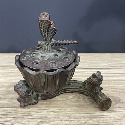 Exquisite Handcrafted Dragonfly Lotus Pod Incense Burner - Unique Gift, Rare Collectible