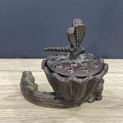 Exquisite Handcrafted Dragonfly Lotus Pod Incense Burner - Unique Gift, Rare Collectible